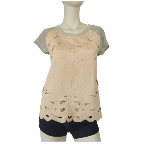 Anthropologie Saturday Sunday womens Sz XS cream gray Millie top - Picture 1 of 7
